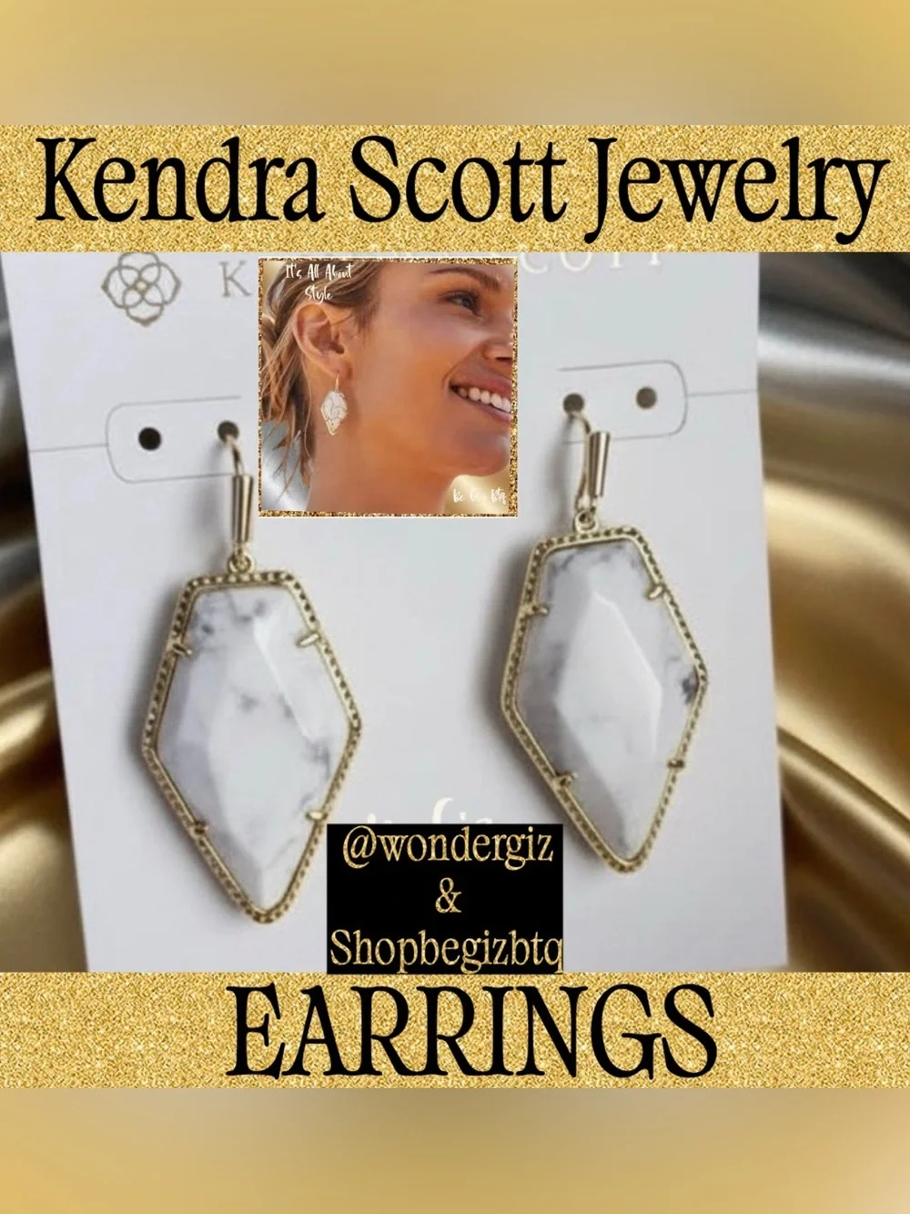 Authentic Kendra Scott Framed Tessa Gold White Howlite Drop Earrings
